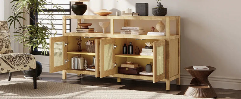 Bohemian Style Rattan Buffet Storage Cabinet with Solid Wood Frame by HouseOfZazla