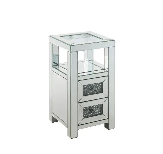 Noralie - 24" Accent Table - Clear Glass, Mirrored & Faux Diamonds by Unique Piece Furniture