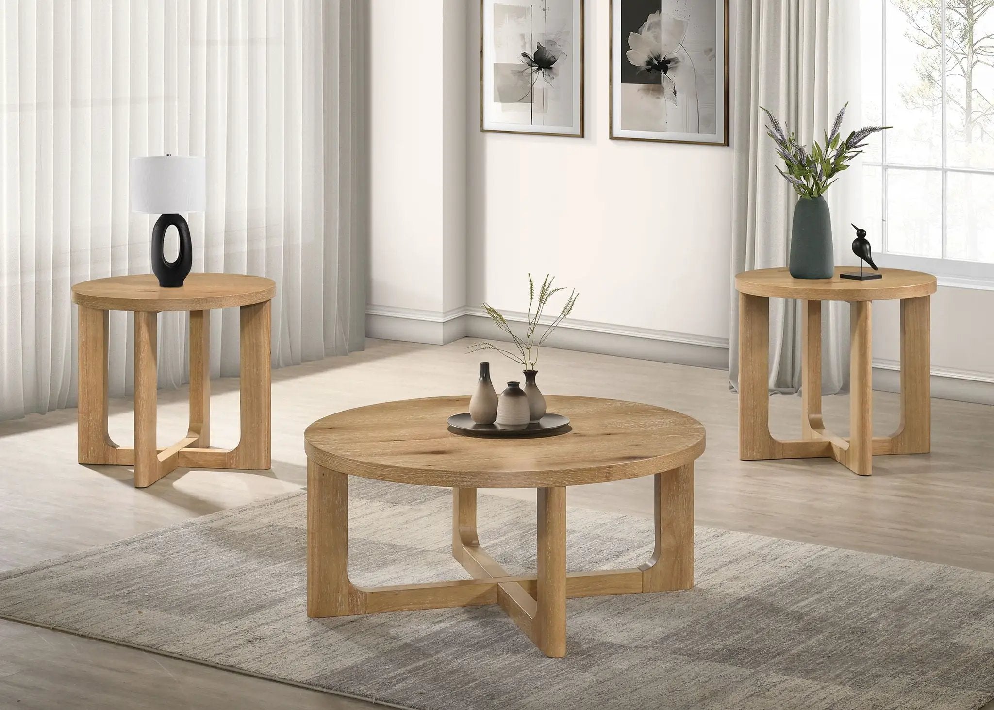 Kessler Round Sculptural Wood Coffee Table Light Oak by Unique Piece Furniture