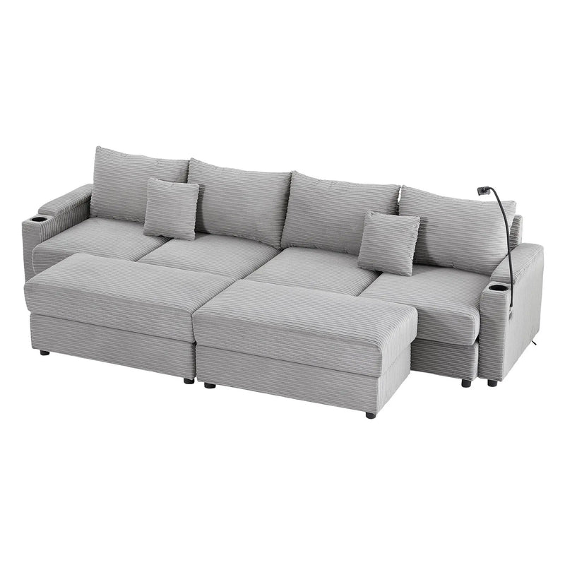 Modern Style Loveseat Sofa Sectional Sofa Couch With Storage Space, A Movable Ottoman, Two USB Ports, Two Cup Holders, A Phone Holder For Living Room by HouseOfZazla