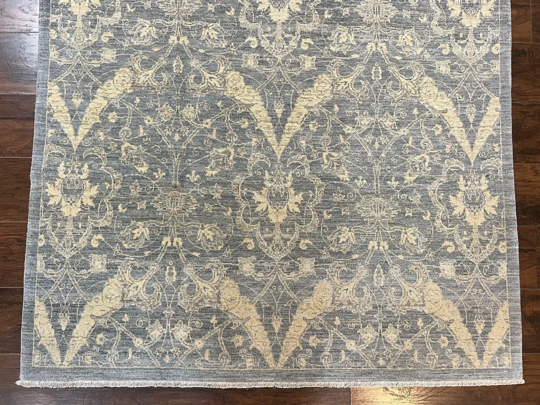 Contemporary Pakistani Rug 5 x 6.6, Handmade Floral Wool Rug, Spanish Pattern by Jewel Rugs