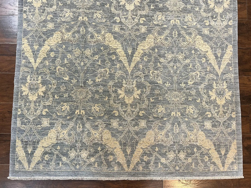 Contemporary Pakistani Rug 5 x 6.6, Handmade Floral Wool Rug, Spanish Pattern by Jewel Rugs