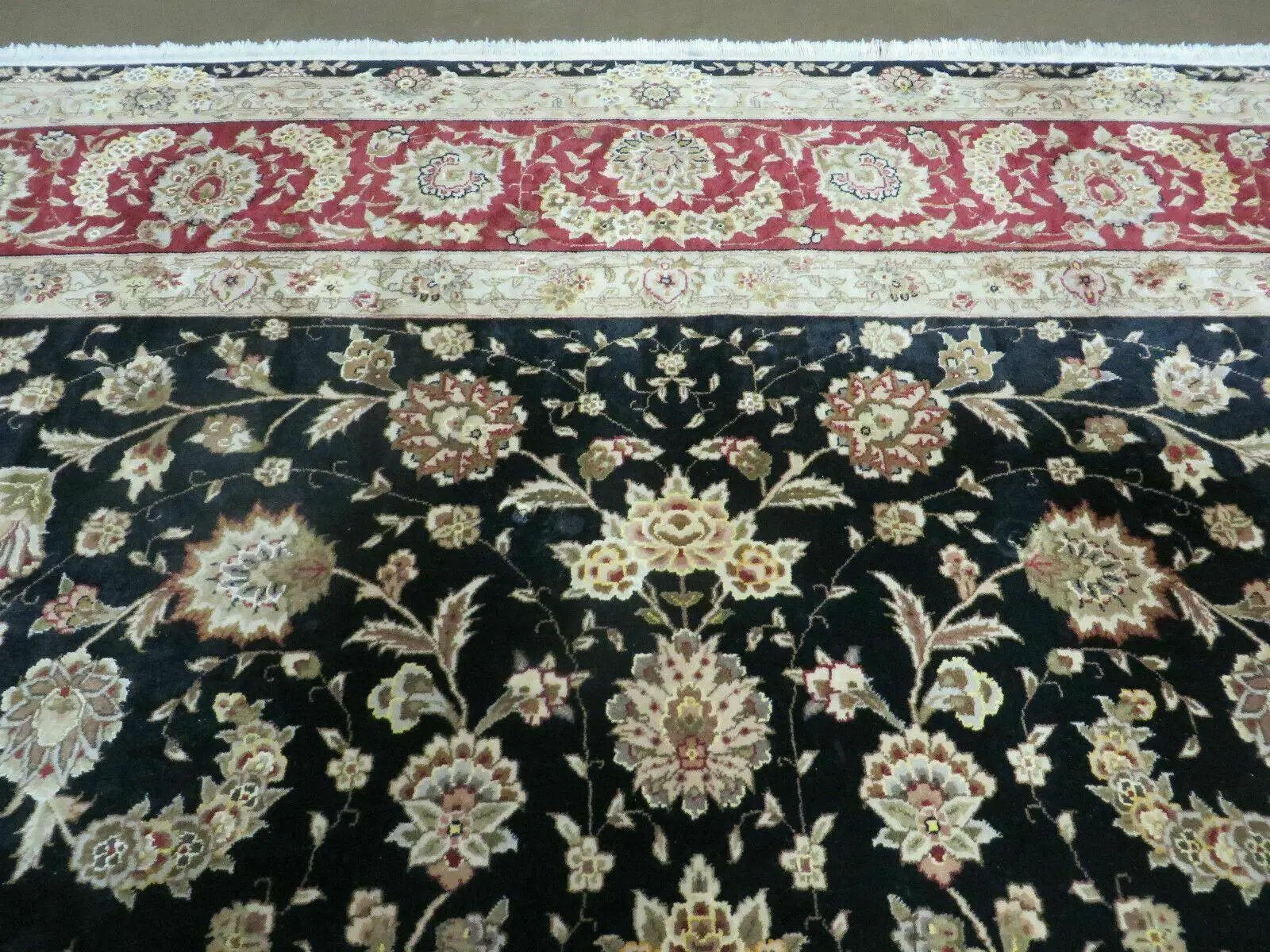 9' X 12' Vintage Handmade Fine Chinese Oriental Floral Wool Rug Silk Black by Jewel Rugs