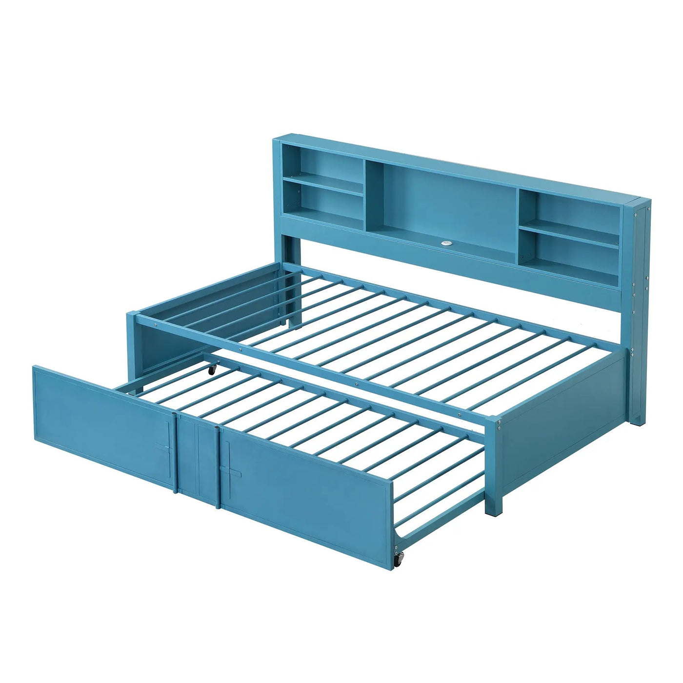 Industrial Metal Daybed With Trundle, Storage Shelves, USB Ports by Unique Piece Furniture