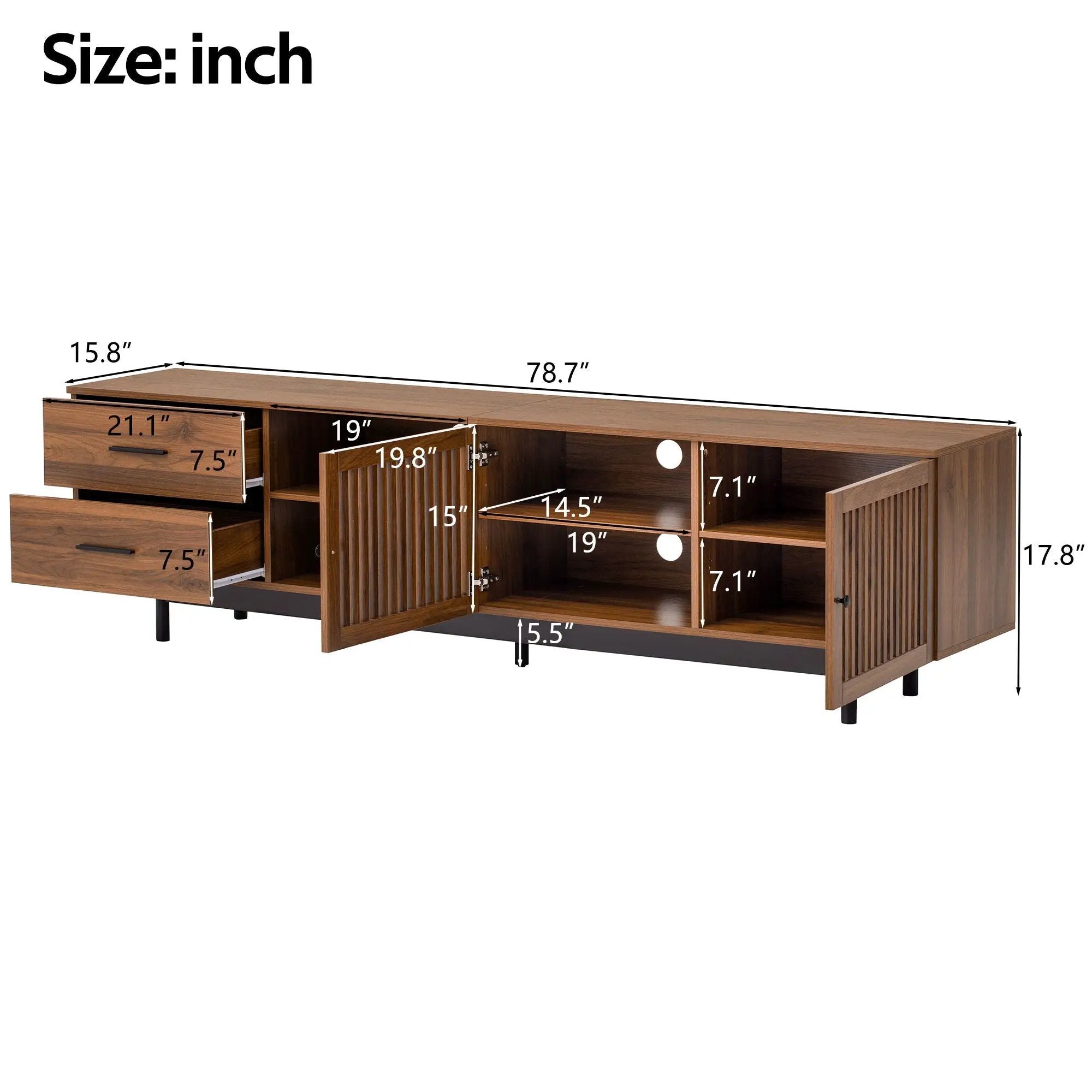 78" TV Stand For TVs Up To 85" Entertainment Center With Deep Drawers & Cable Management, Soft Closing Hinges - Walnut by HouseOfZazla