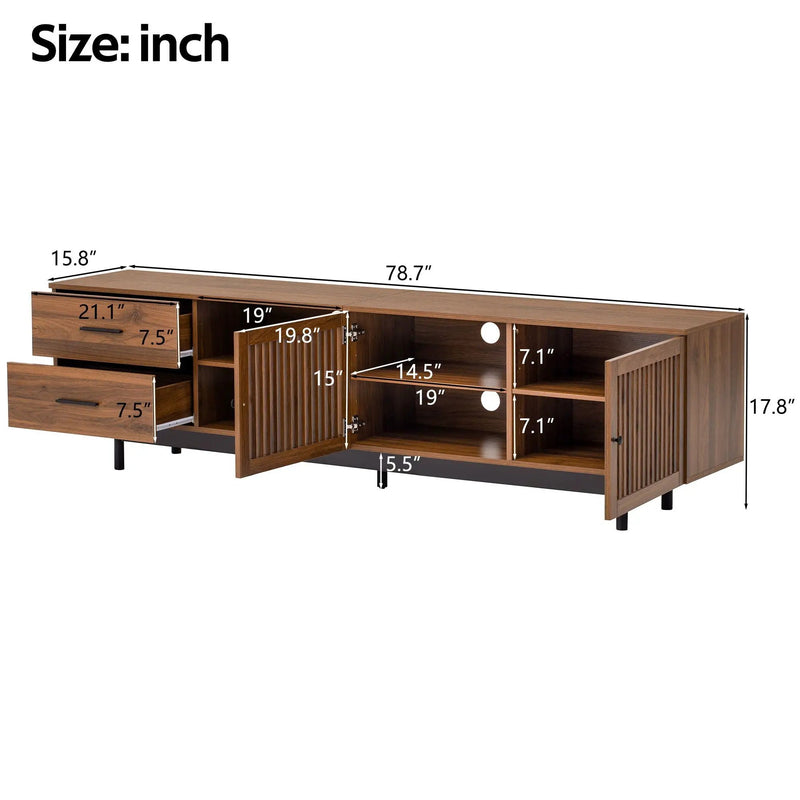 78" TV Stand For TVs Up To 85" Entertainment Center With Deep Drawers & Cable Management, Soft Closing Hinges - Walnut by HouseOfZazla
