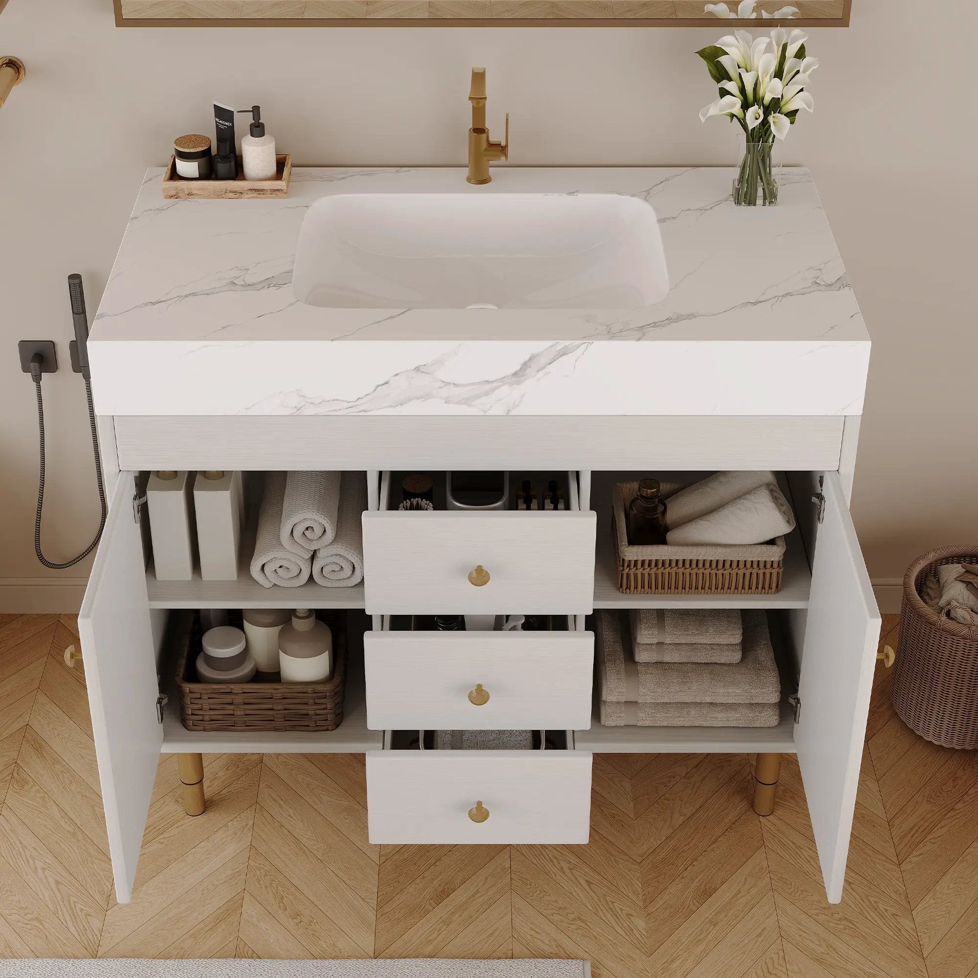 36 in Modern Free-standing Bathroom Vanity with Ceramic Sink & Ample Storage by HouseOfZazla