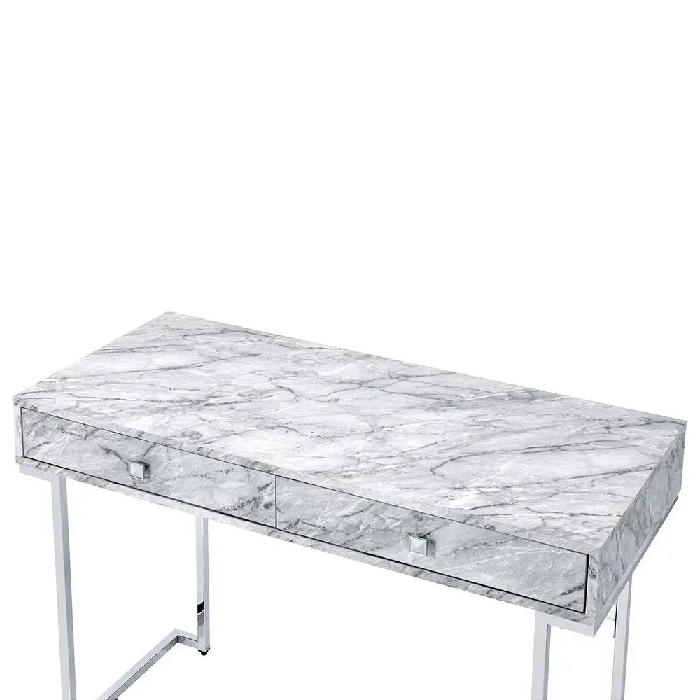 Tigress - Writing Desk - White Printed Faux Marble Top & Chrome by Unique Piece Furniture