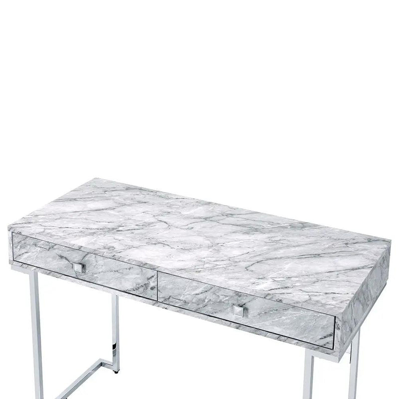 Tigress - Writing Desk - White Printed Faux Marble Top & Chrome by Unique Piece Furniture