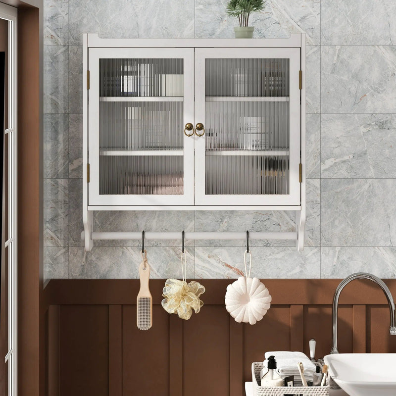 Vintage Double Door Wall Cabinet With Three Tiers Storage And Towel Rack - White Washed by Unique Piece Furniture