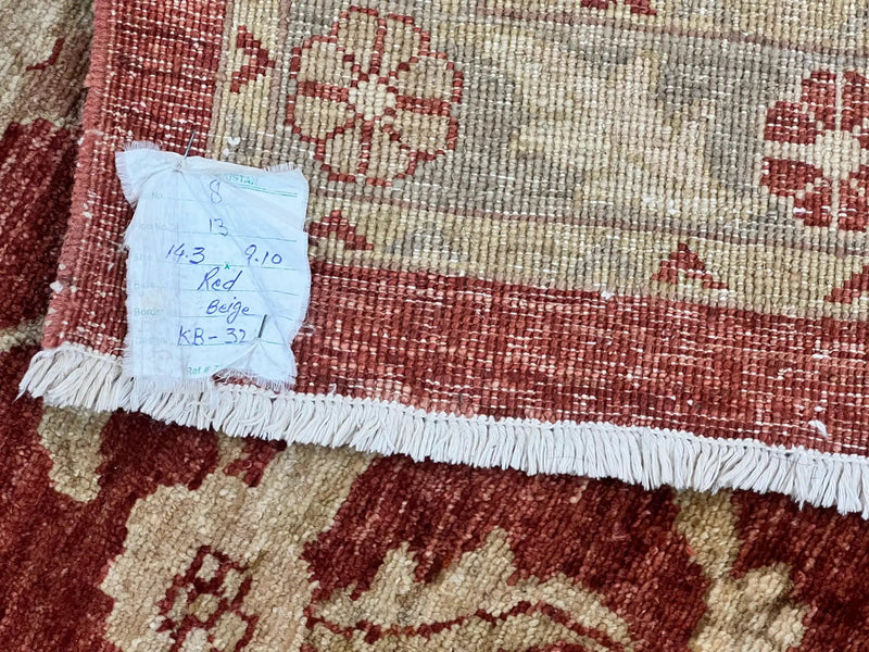 Pak Persian Rug 10x14, Sultanabad Mahal Peshawar Chobi Carpet, Large Vintage Wool Oriental Rug, Maroon & Beige, Floral Allover, Handmade by Jewel Rugs