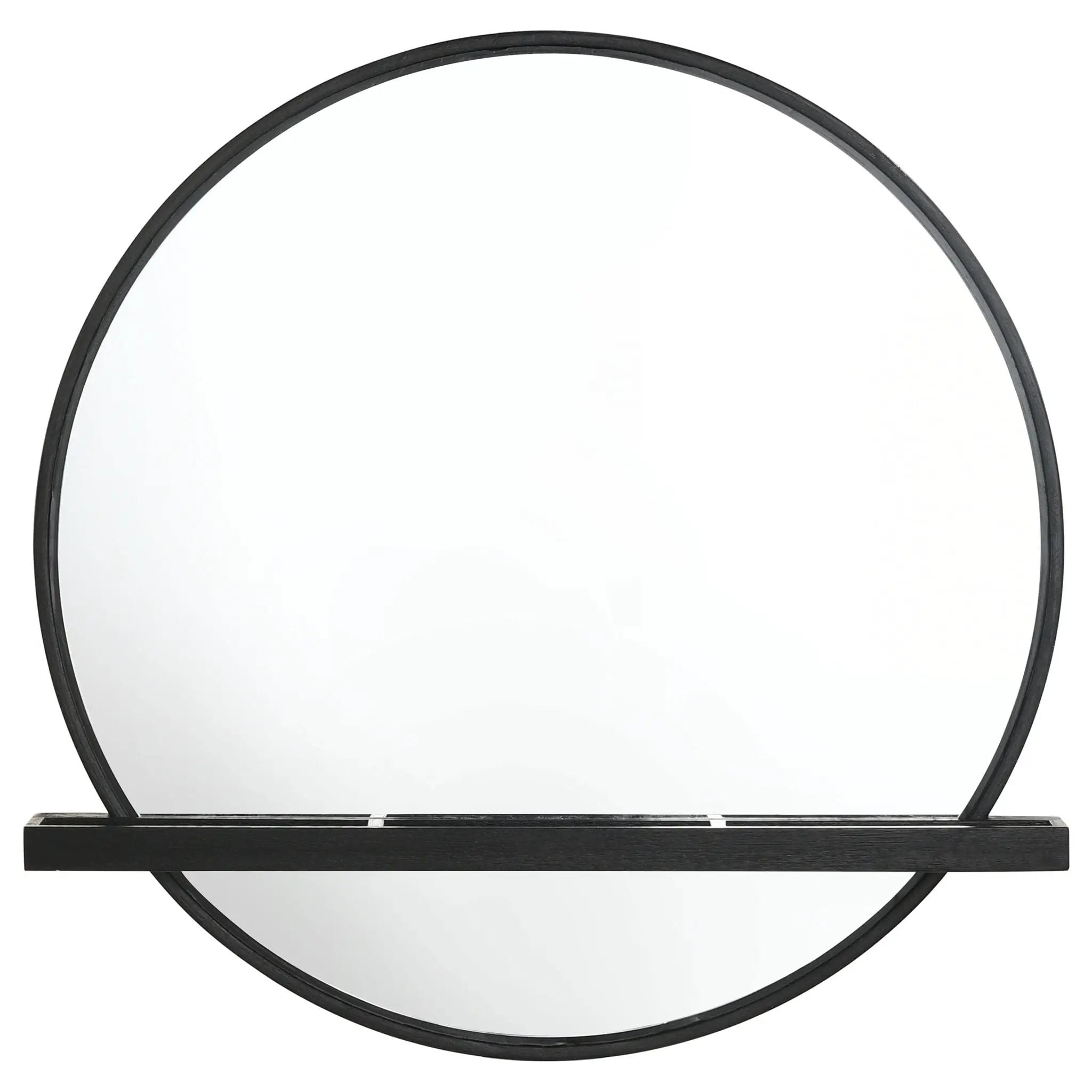 Arini Round Vanity Wall Mirror with Shelf Black by Unique Piece Furniture