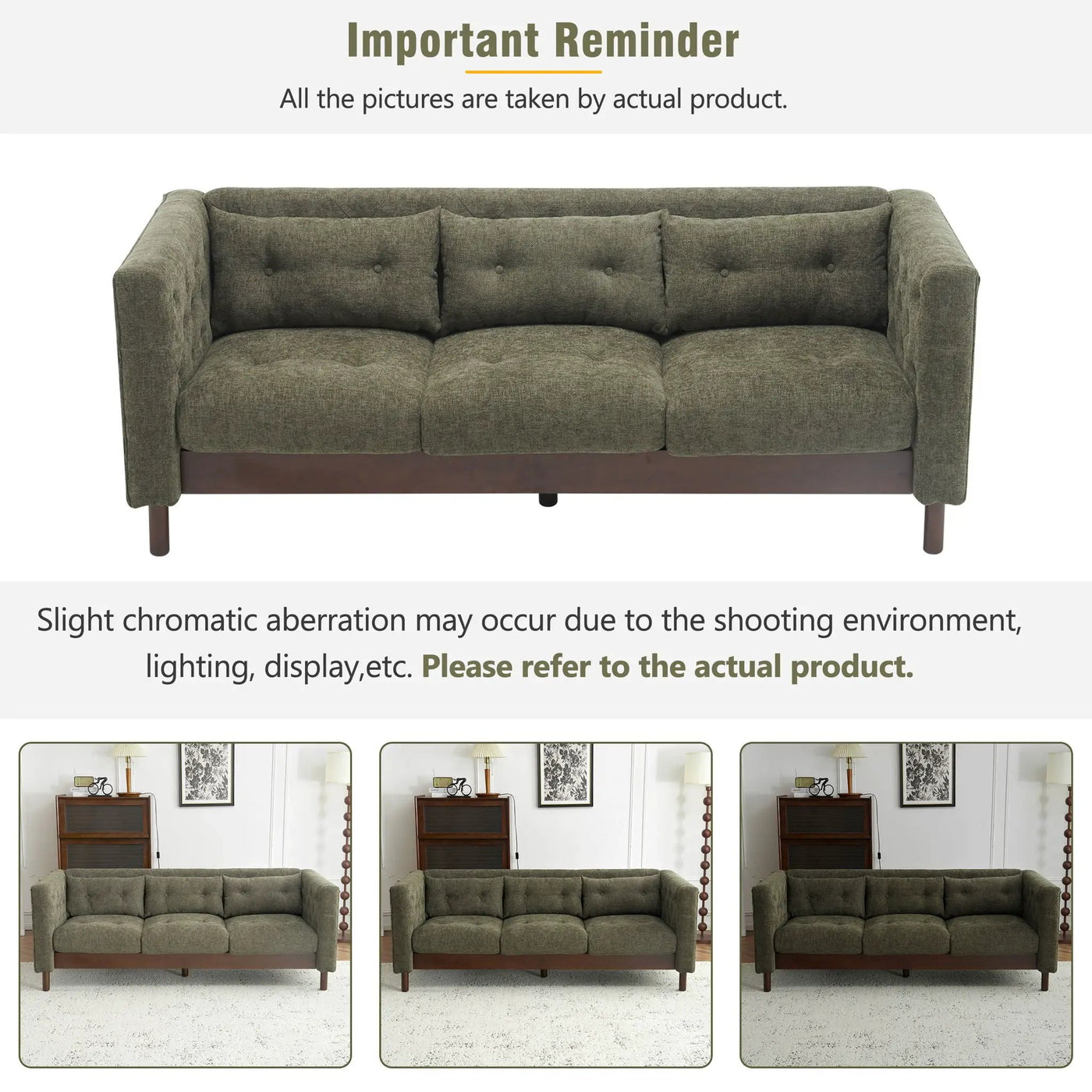 Upholstered Sofa Modern 3 Seater Sofa Couch With Tufted Design For Living Room by HouseOfZazla