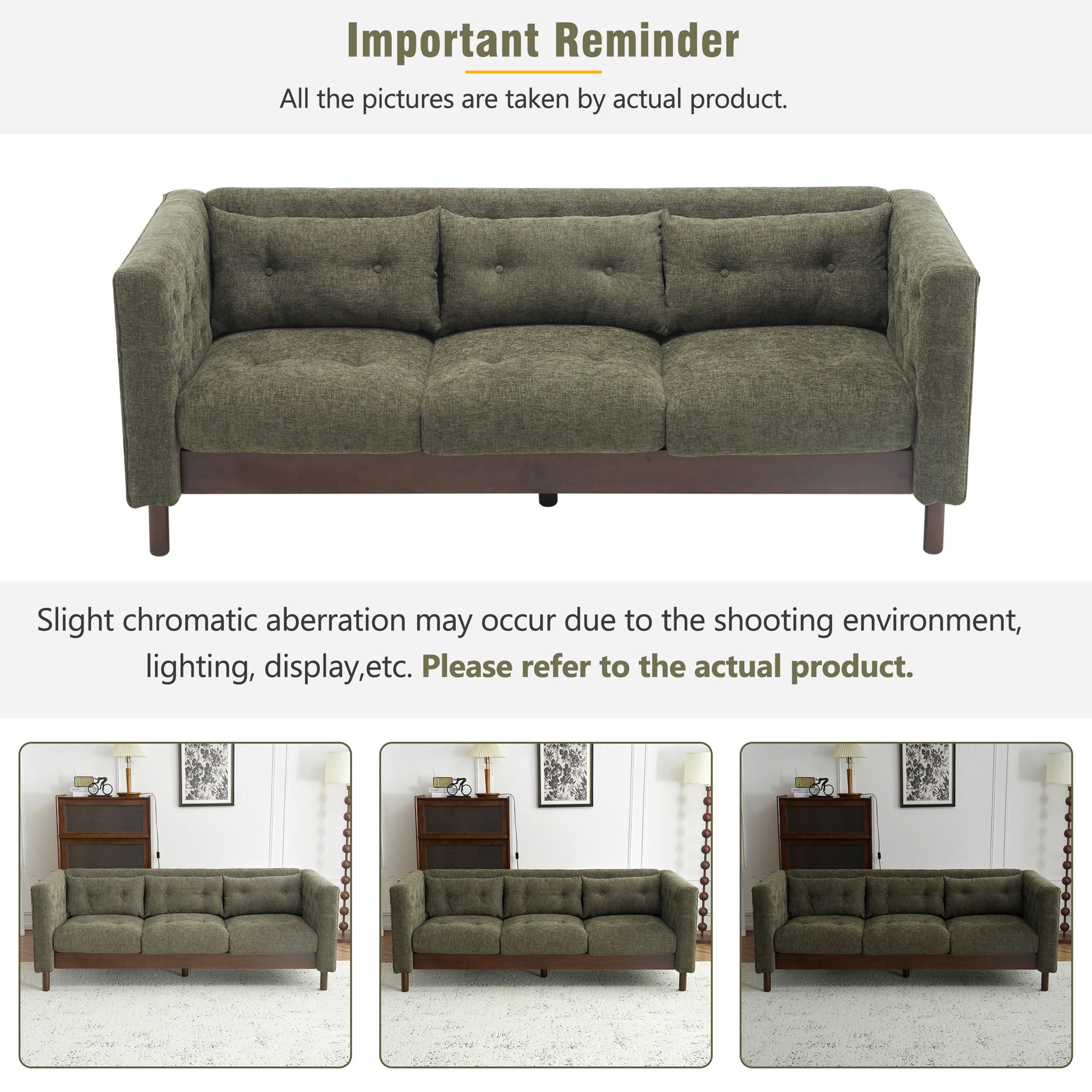Upholstered Sofa Modern 3 Seater Sofa Couch With Tufted Design For Living Room by HouseOfZazla