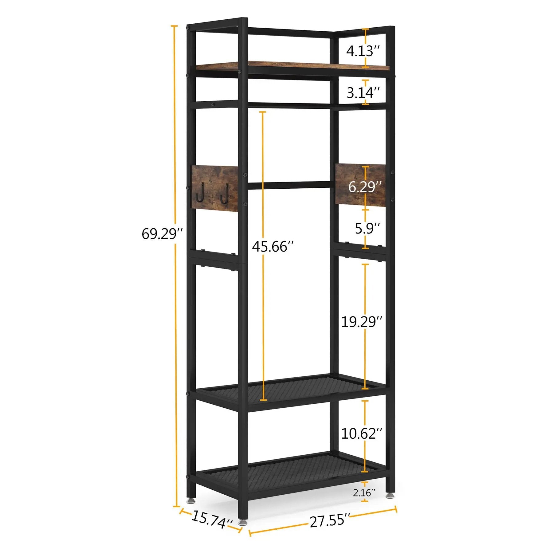 Rack With Hanging Rod, 4 Hooks, Heavy Duty Freestanding Closet Organizer - Brown / Black by HouseOfZazla