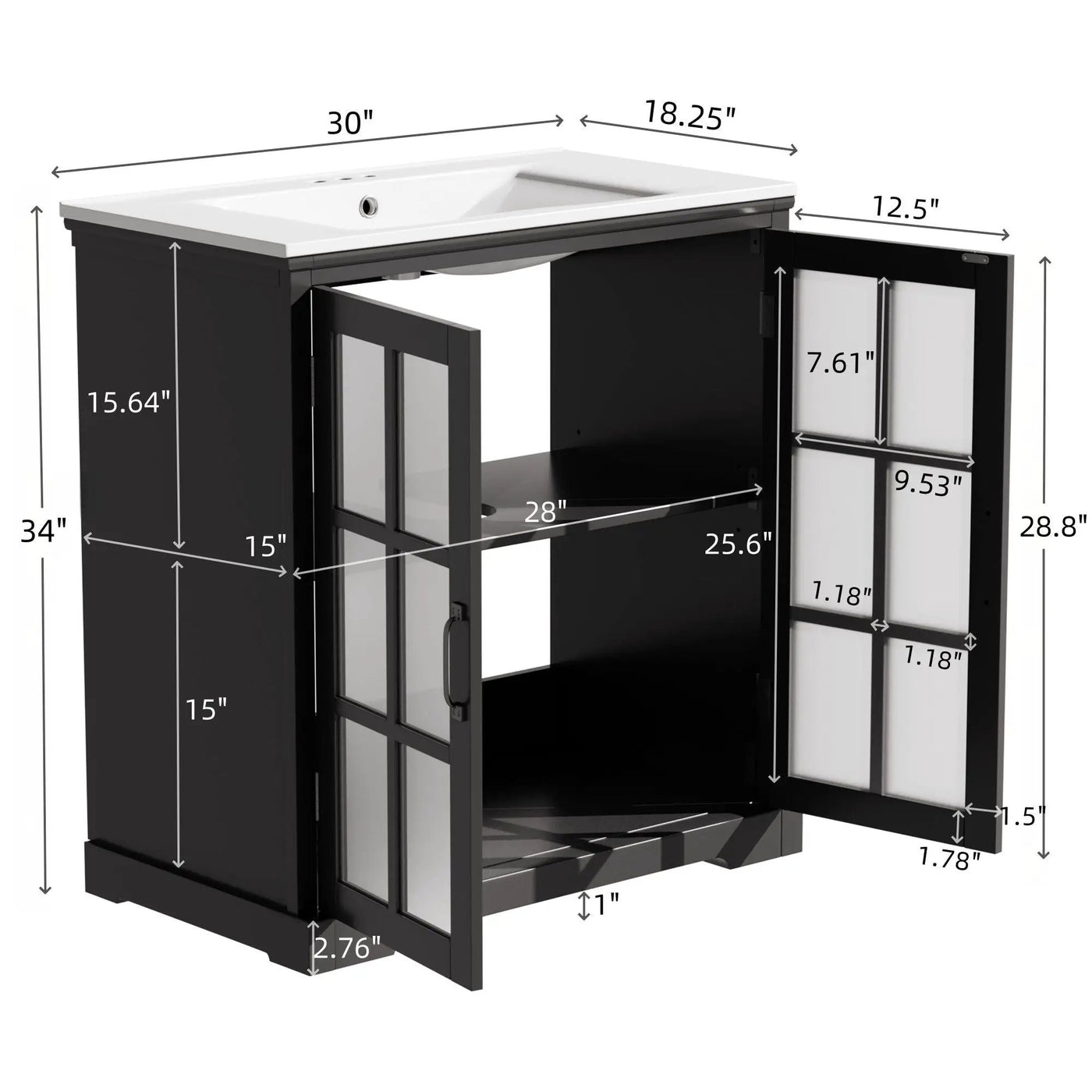Modern Bathroom Vanity With Ceramic Sink, Tempered Blurred Glass Doors by HouseOfZazla