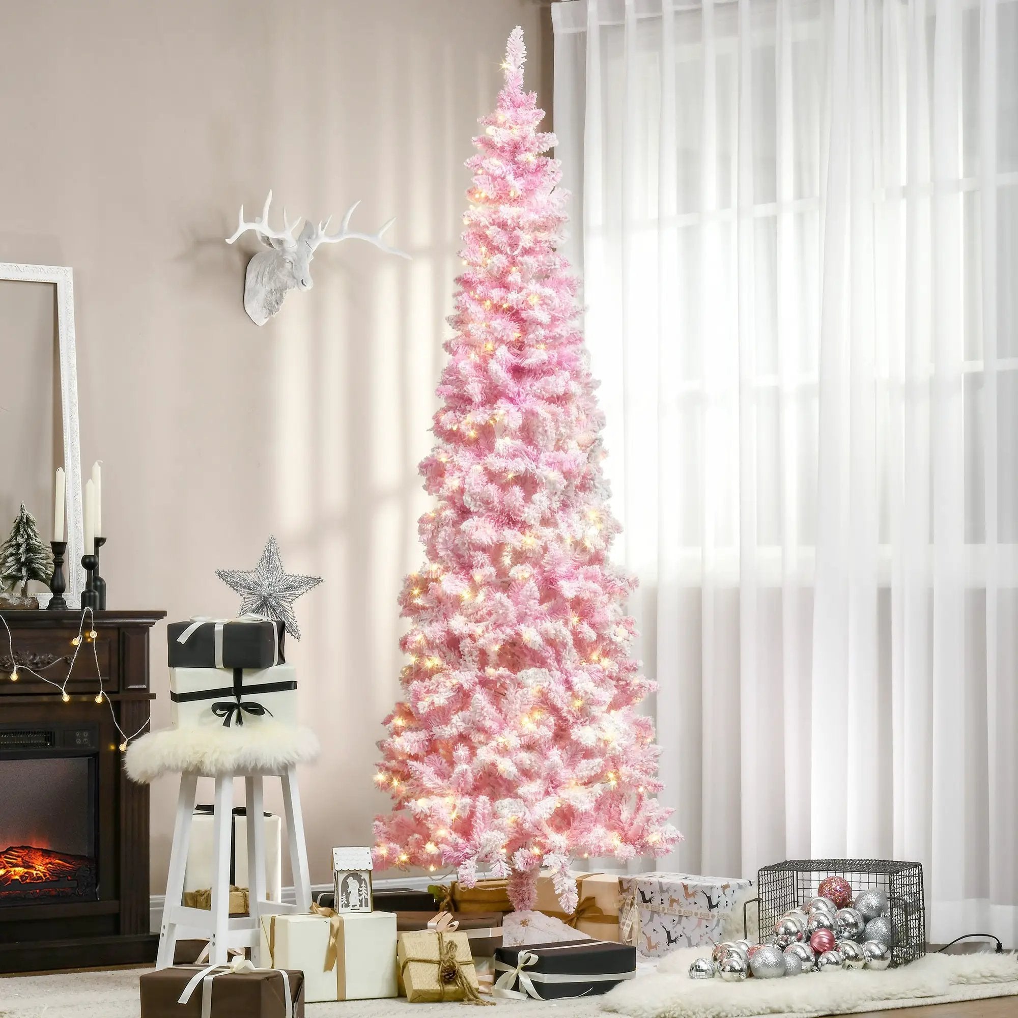 Homcom 7.5ft Prelit Snow Flocked Artificial Christmas Tree by HouseOfZazla