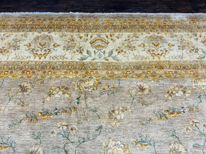 Palace Sized Rug 11x18, Handmade Wool Oversized Persian Carpet 11 x 18 ft, Gray-Taupe, Beige-Cream, Floral, Large Hand Knotted Area Rug by Jewel Rugs