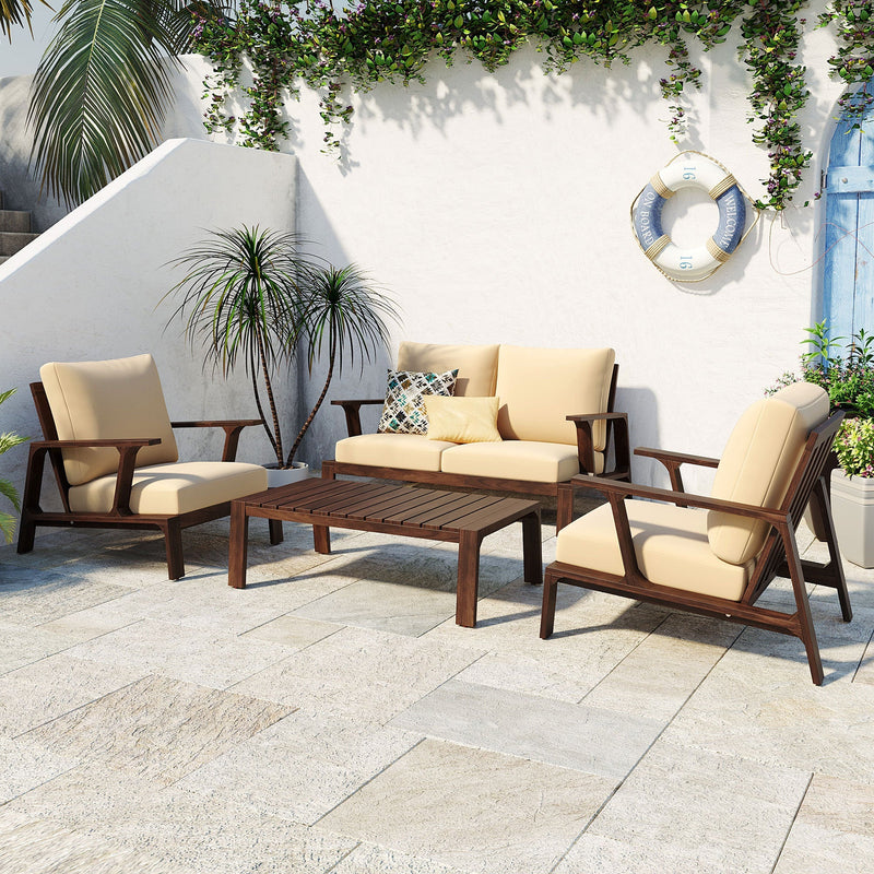 4 Pieces Outdoor Sofa Set with Cushions and Coffee Table by HouseOfZazla