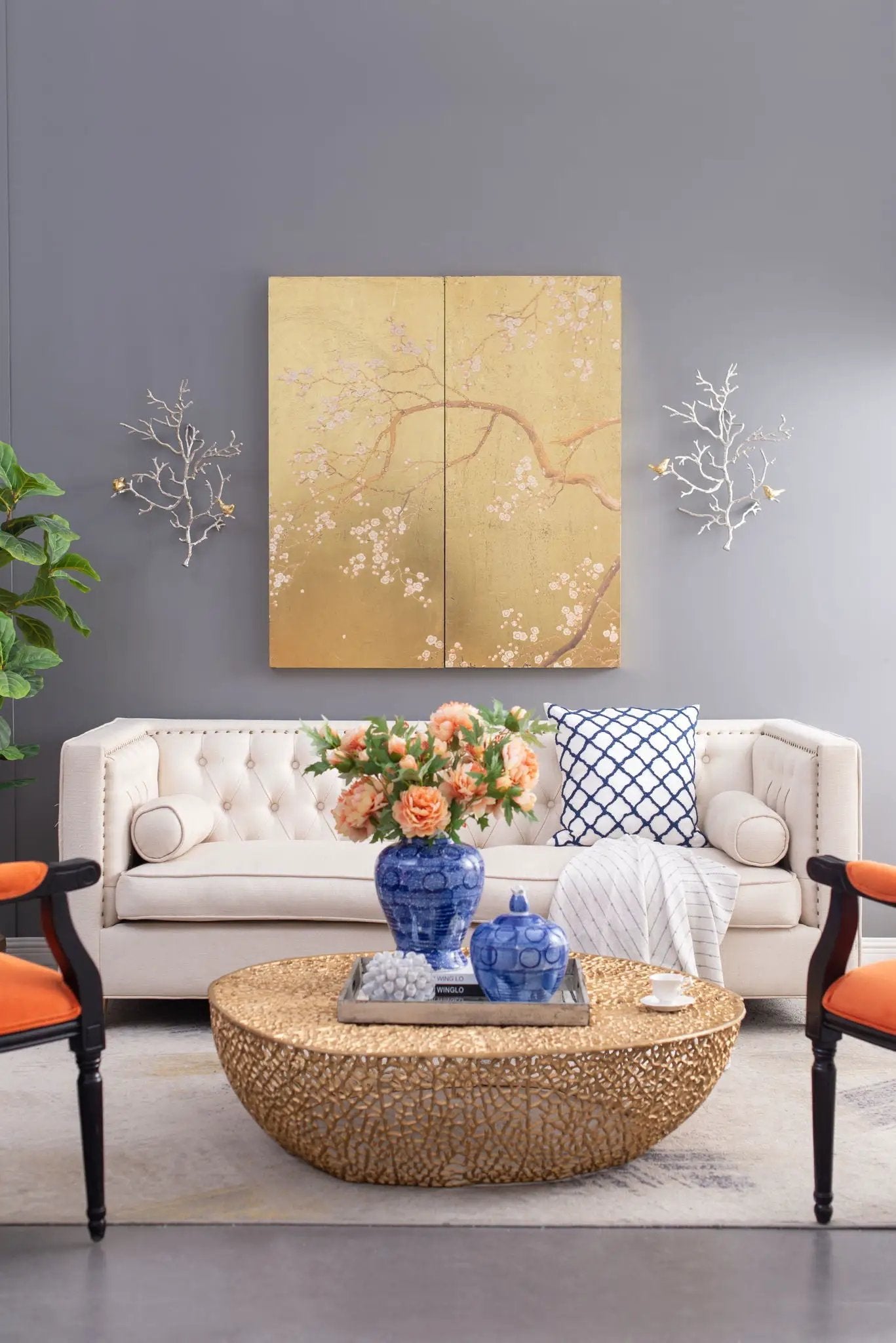 Metal Branch Wall Sculptures With Bird Accents (Set of 2) - Silver Multi by Unique Piece Furniture