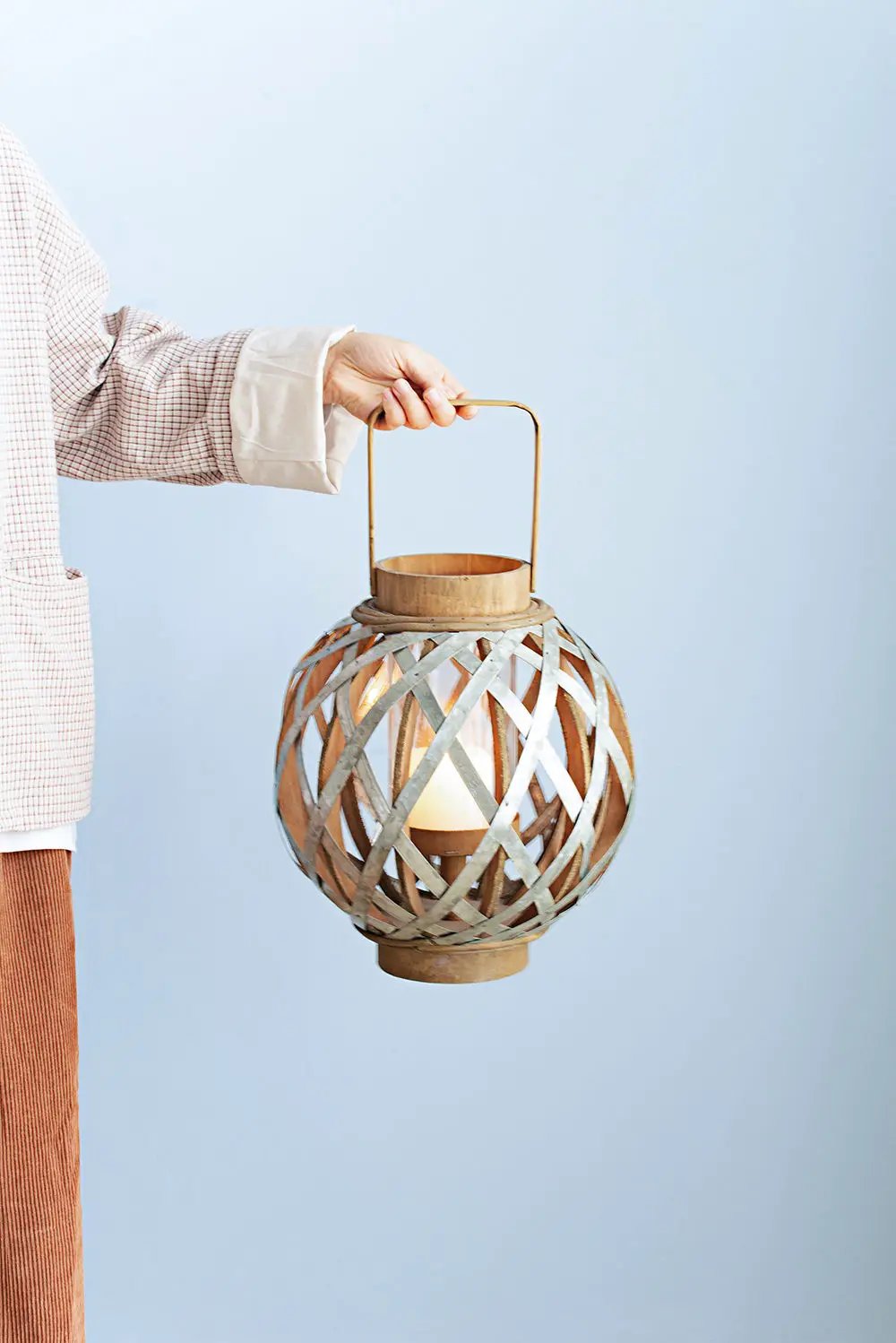 Decorative Lantern With Handle, Wooden Lantern For Indoor Outdoor, Home Garden, Wedding - Silver by Unique Piece Furniture