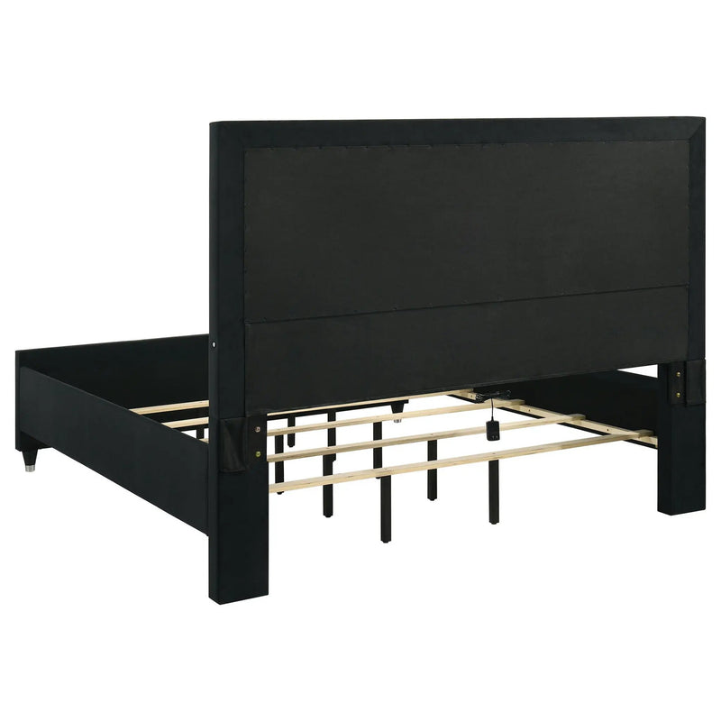 Ravenne Velvet Upholstered Eastern King LED Panel Bed Black by Unique Piece Furniture