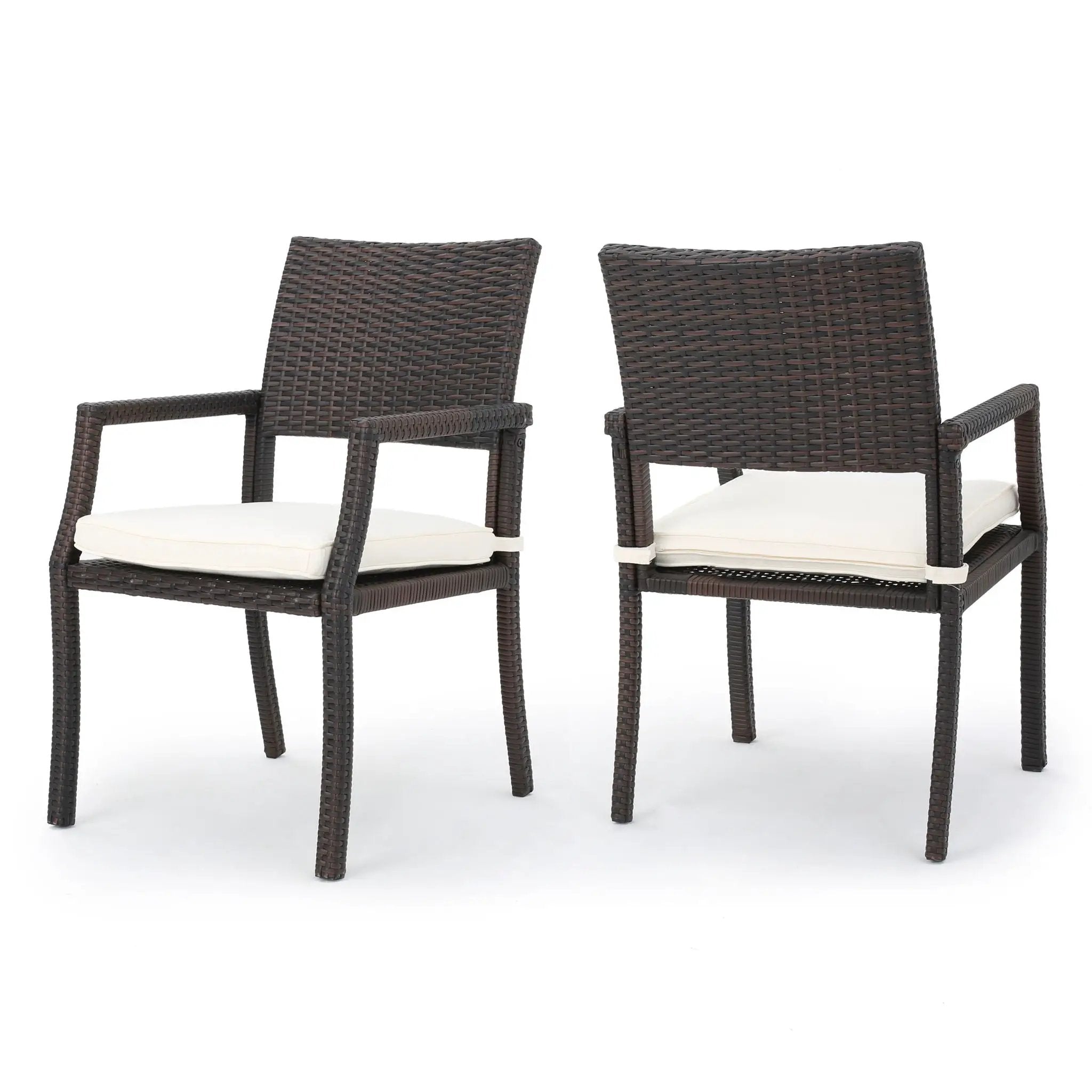 Outdoor Wicker Dining Chair With Water Resistant Cushions (Set of 2) - White / Brown by HouseOfZazla