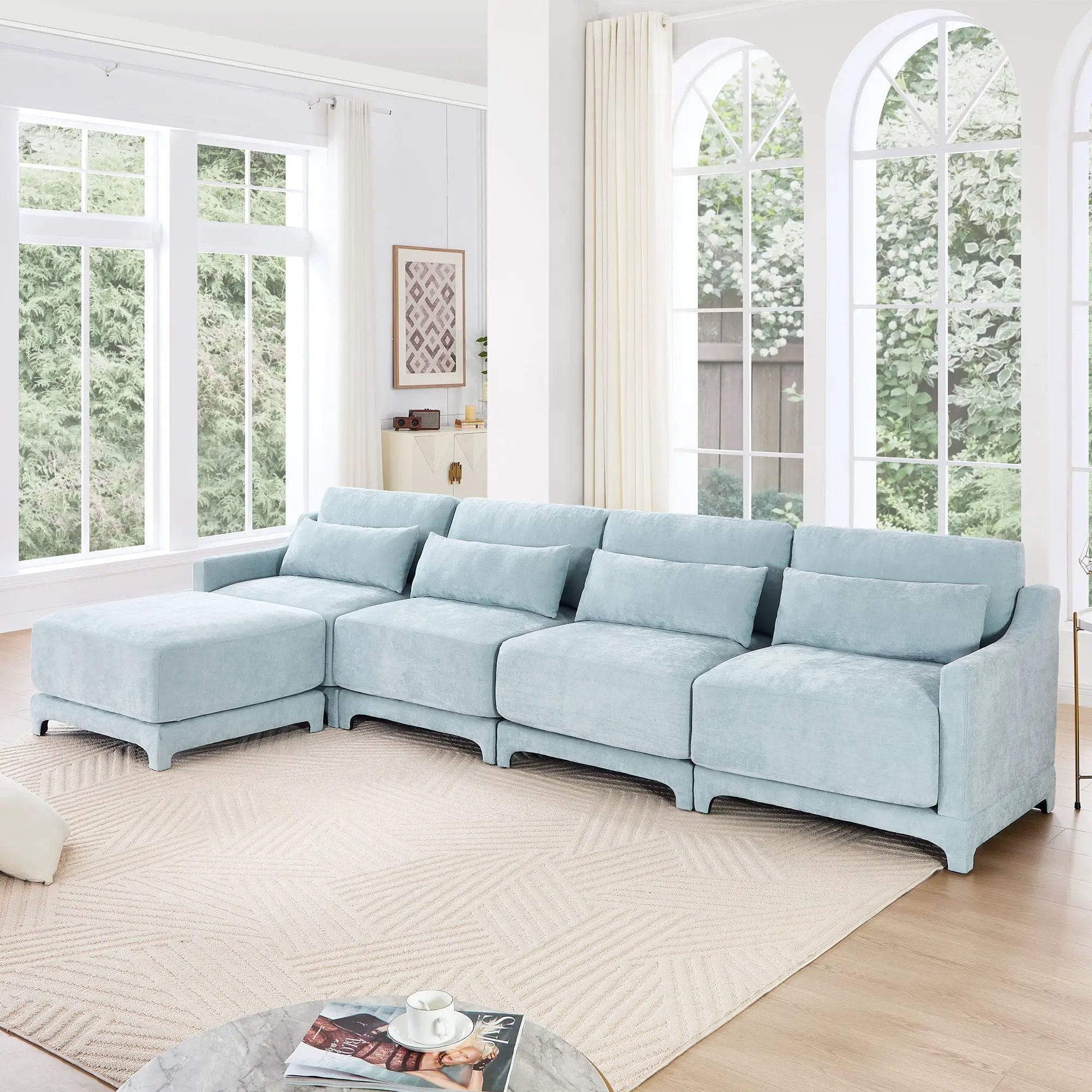 Stylish Sofa With Ottoman And Lumbar Pillows, Ergonomic Design by Unique Piece Furniture