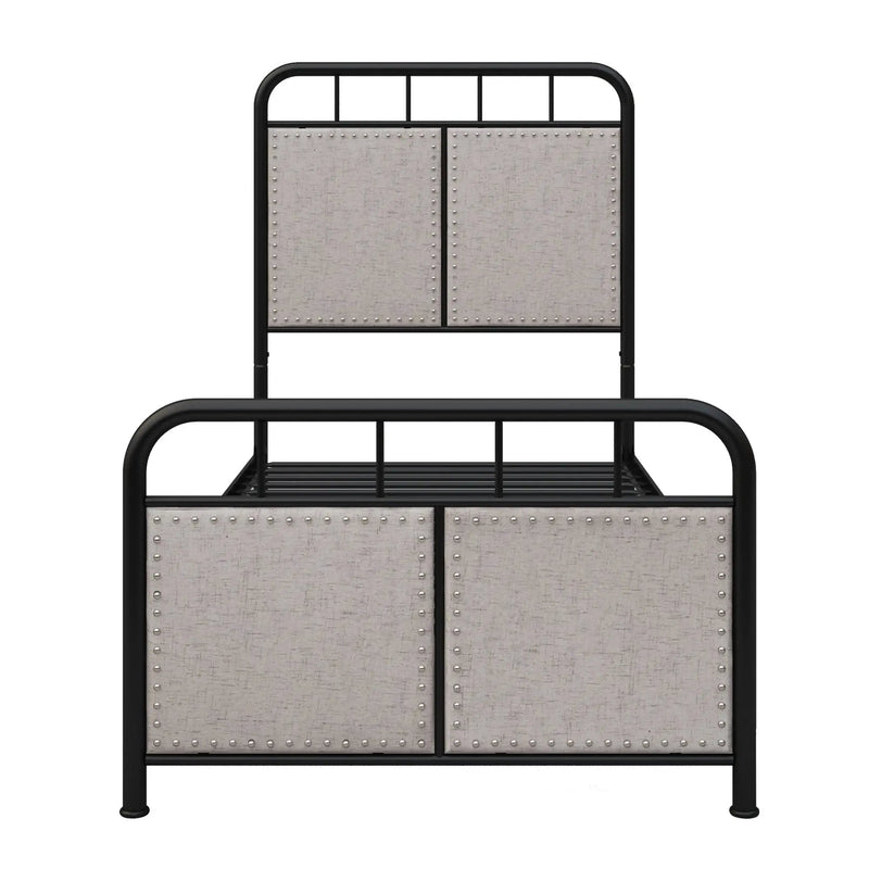 Twin Size Linen Upholstered Platform Metal Bed Frame with Fabric Headboard and Footboard by HouseOfZazla