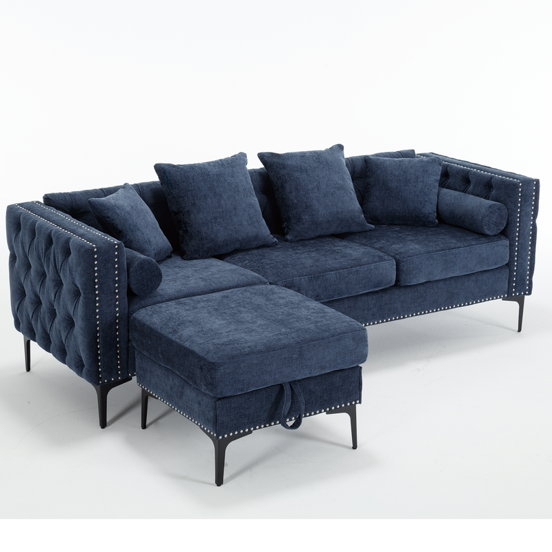 L Shaped Sectional Convertible Sofa with Storage Ottoman and Modern Tufted style by BLAKHOM