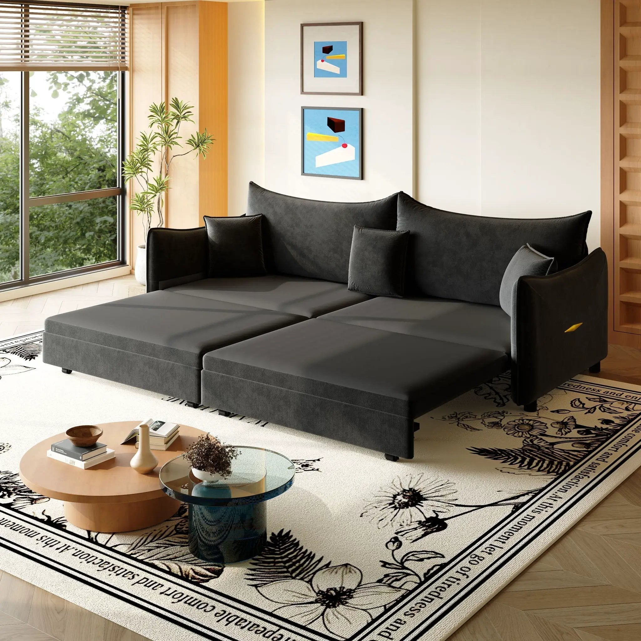 King Pull Out Sofa Bed, 3-In-1 Convertible Bed With 3 Pillows by HouseOfZazla