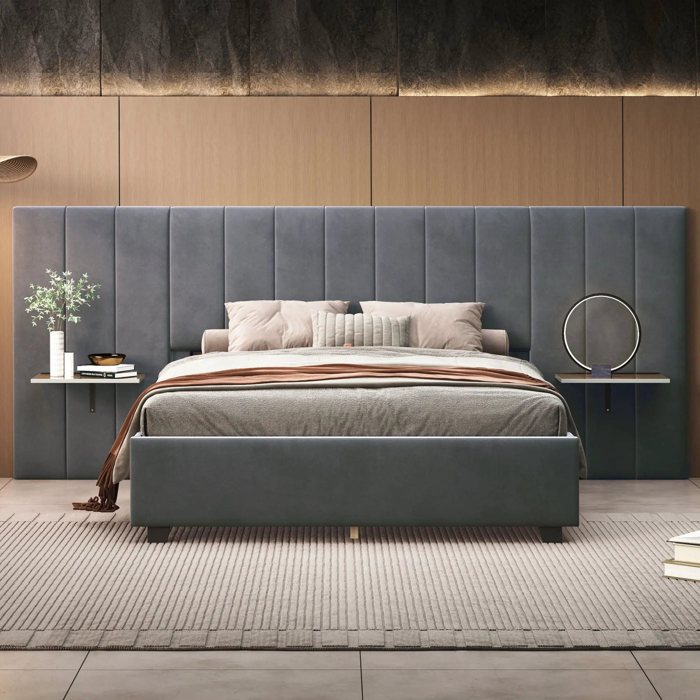 Upholstered Platform Bed With Big Headboard by Unique Piece Furniture