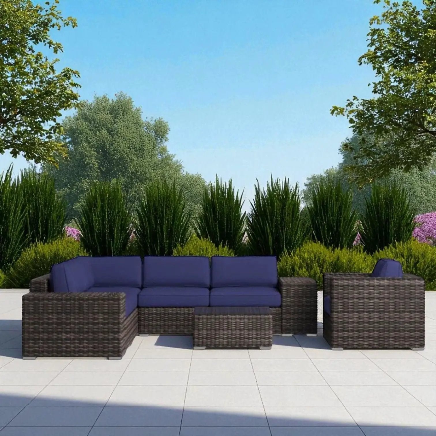 Wicker Seating Group Set With Table And Cushions by HouseOfZazla