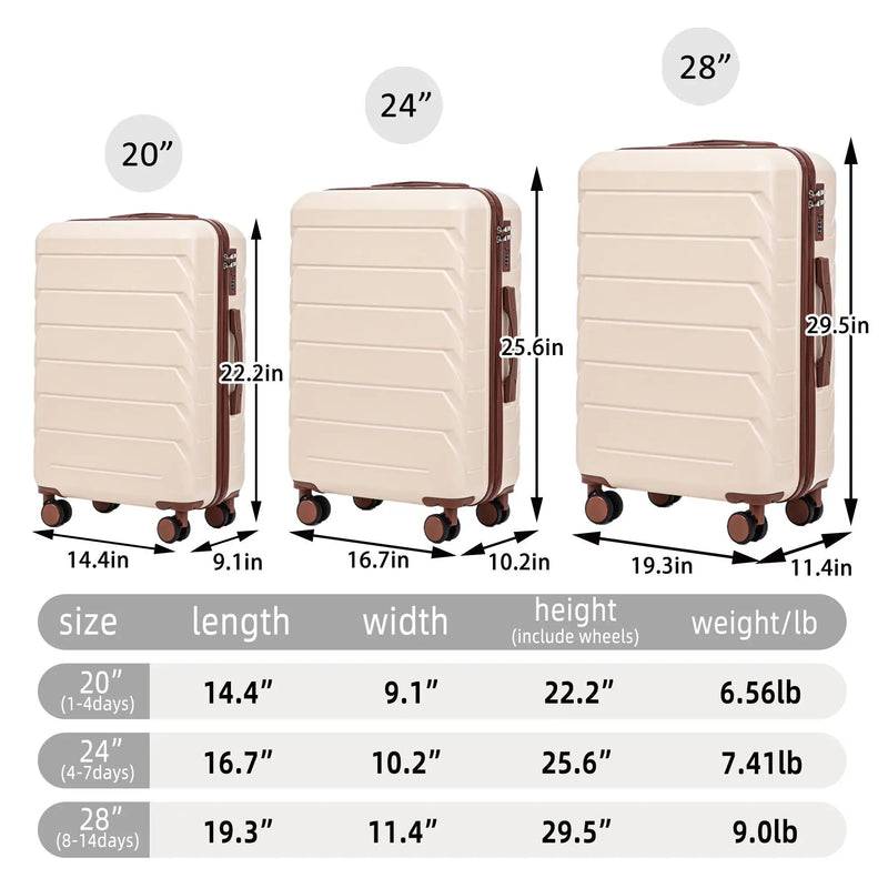 3 Pieces Set 20" / 24" / 28" Spinner Wheel Luggage With Combination Lock by HouseOfZazla