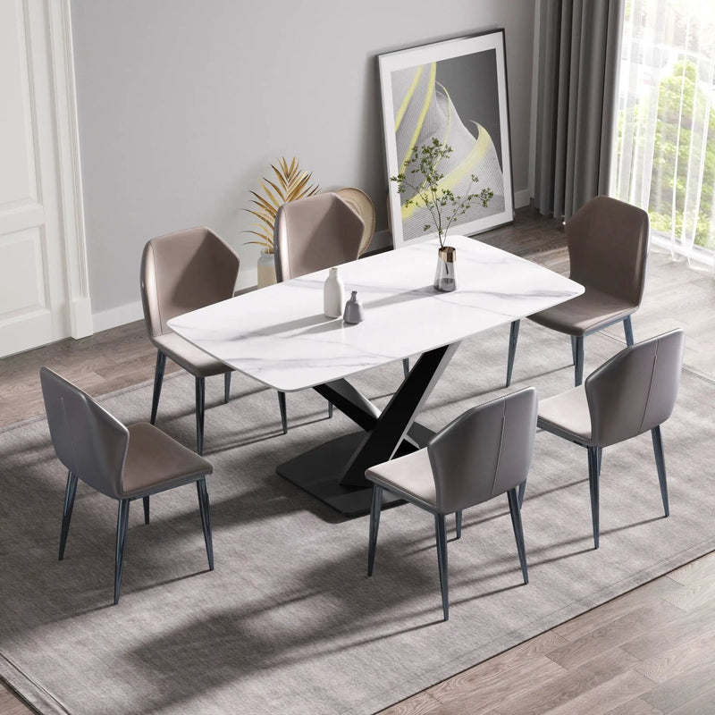 63" Modern Artificial Stone Dining Table, 6 People - White / Black by HouseOfZazla