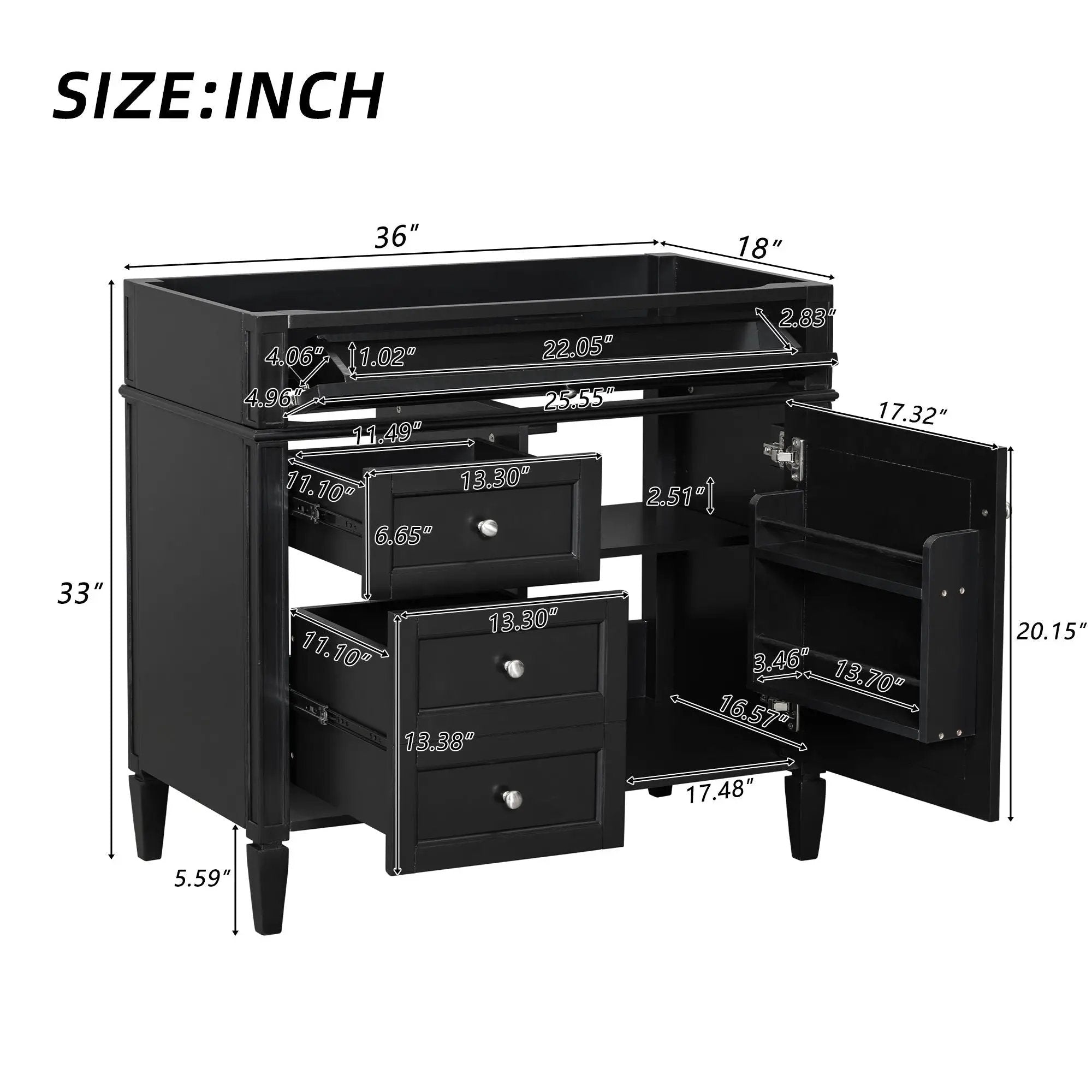 Bathroom Vanity With 2 Drawers And Tip-Out Drawer, Storage Cabinet by HouseOfZazla