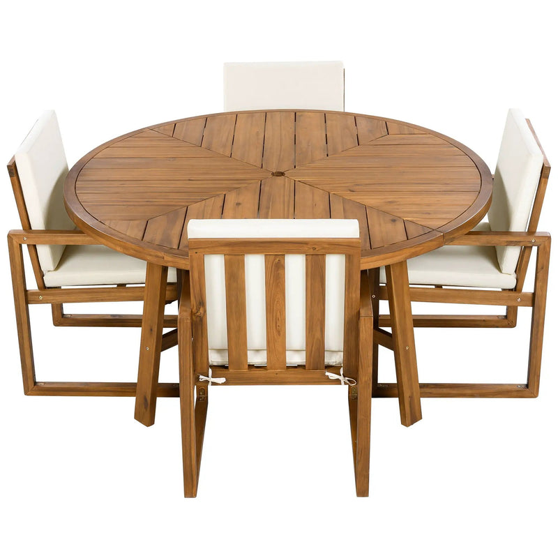 5 Piece Outdoor Patio Dining Set With 4 Armchairs And Table - Beige by HouseOfZazla