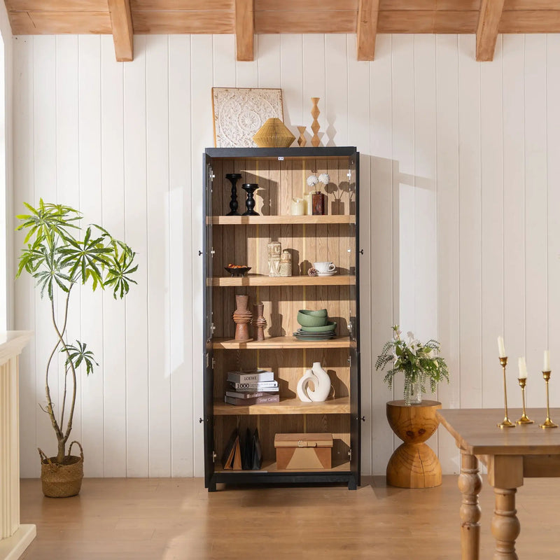 Style Tall Display Cabinet With Glass Doors For Collectibles - Black by Unique Piece Furniture