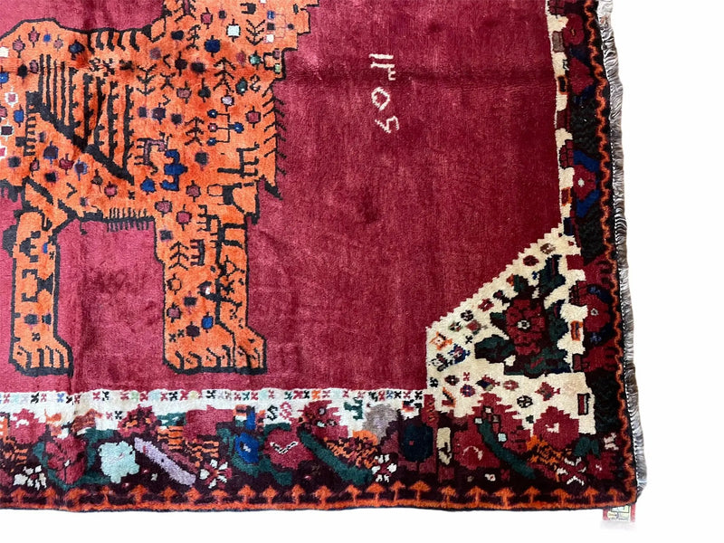 5 X 6 Handmade Rug Zagros Quality Wool Rug Lion Organic Dyes Red Leopard Tribal by Jewel Rugs