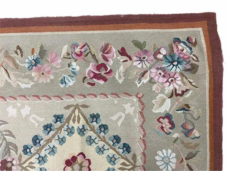 9x13 Needlepoint Carpet, French Design Rug, Hand-Knotted, Brand New Needlepoint Rug 9 x 13, English French European Style, Beige Floral by Jewel Rugs