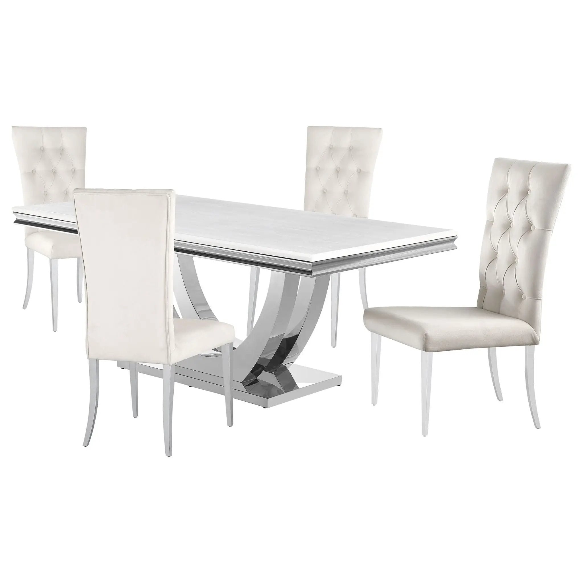 Kerwin - 5 Piece Rectangular Dining Table Set With Upholstered Chairs - Cream White by HouseOfZazla