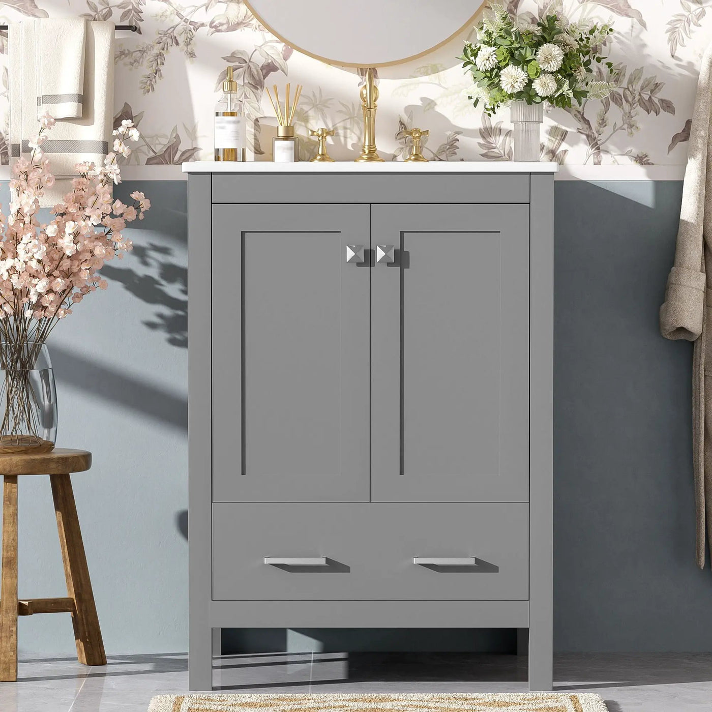 Bathroom Vanity With Integrated Undermount Ceramic Sink, 2 Doors And 1 Drawer, Soft Close Hinges by Unique Piece Furniture