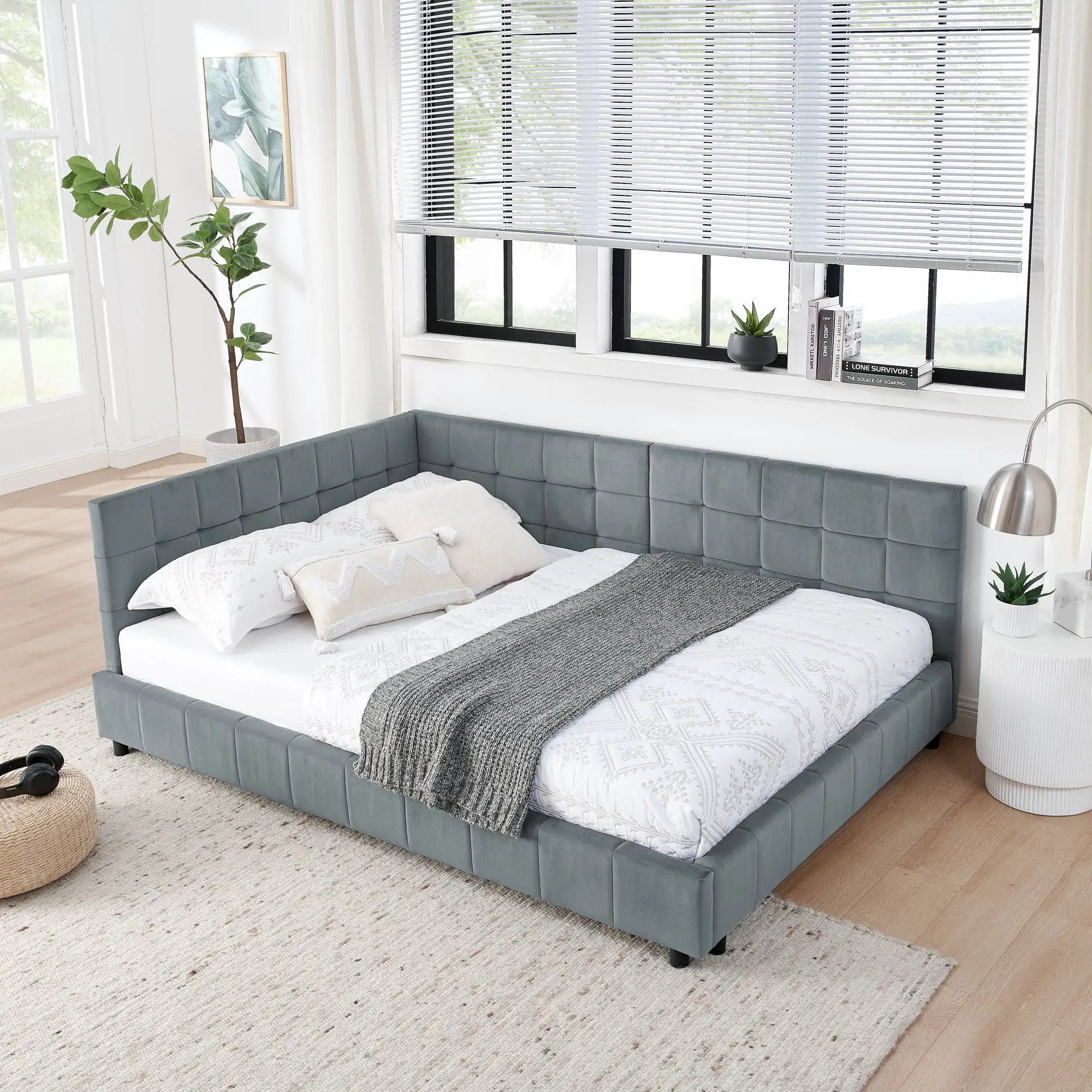 Mid-Century Storage Upholstered Tufted Bed Frame With Backrest And Armrests by Unique Piece Furniture