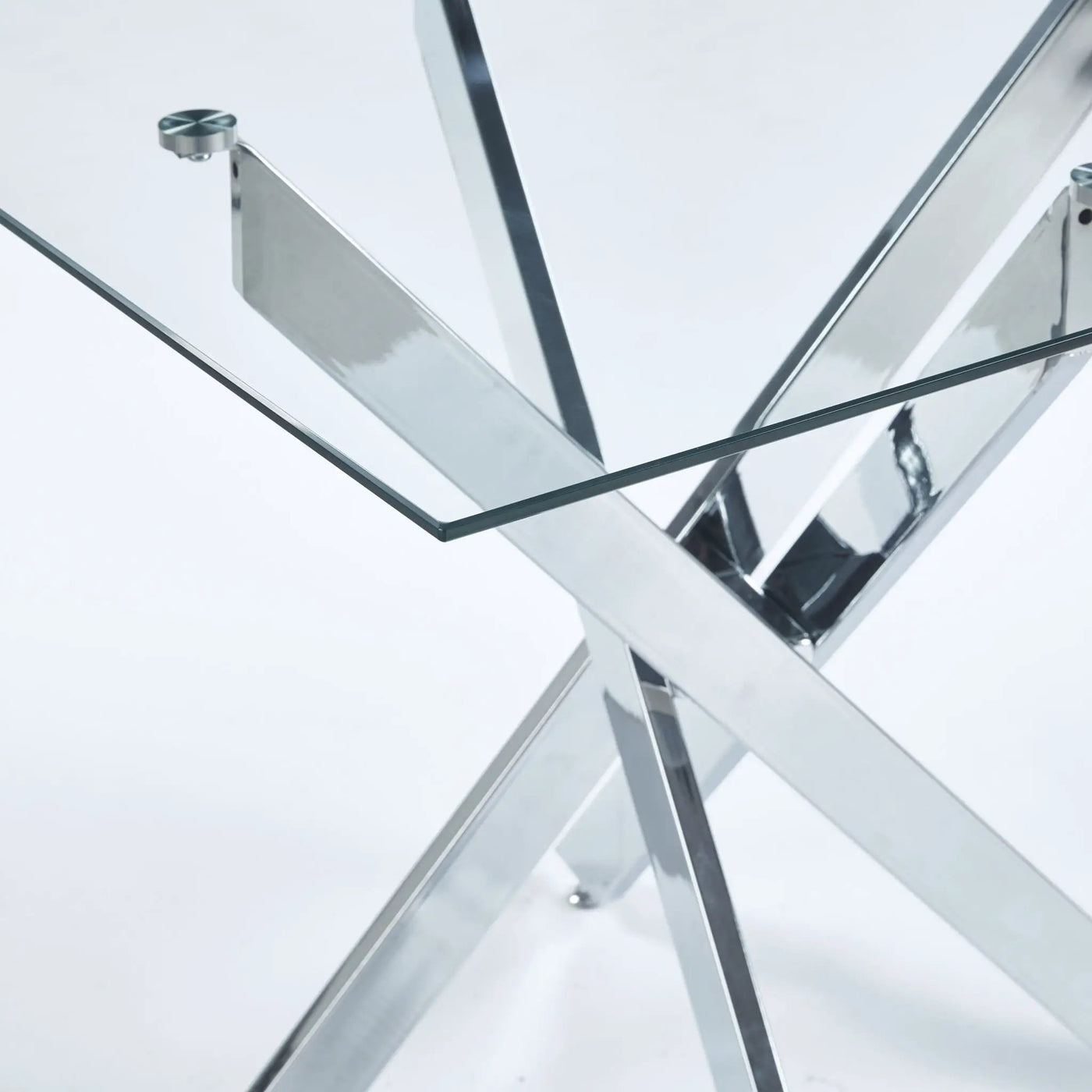 Dining Table With Cross Metal Leg And Tempered Glass, Modern Space Saving Kitchen Table For Living Room Legs, Square Table by Unique Piece Furniture
