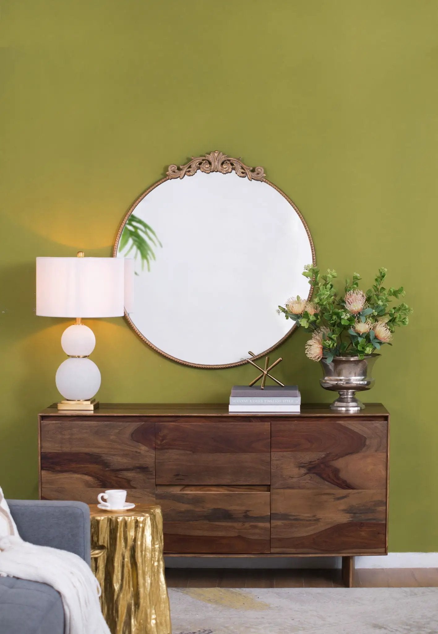 Classic Design Mirror With Baroque Inspired Frame For Bathroom, Entryway Console Lean Against Wall by Unique Piece Furniture