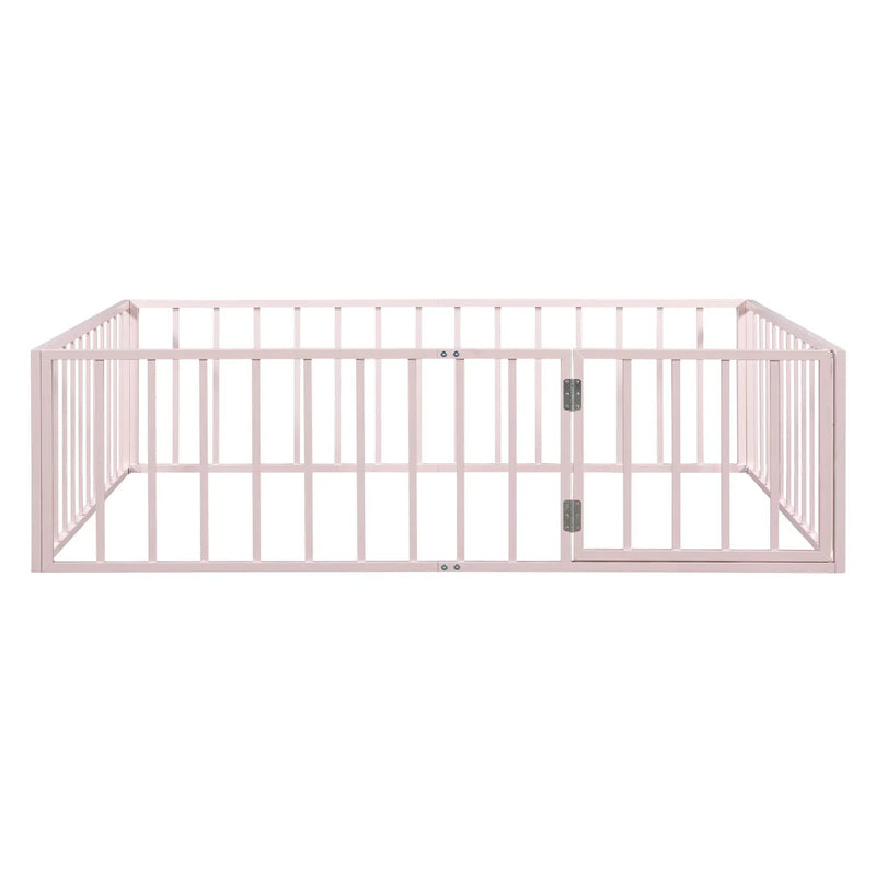 Metal Floor Bed Frame With Fence And Door by HouseOfZazla