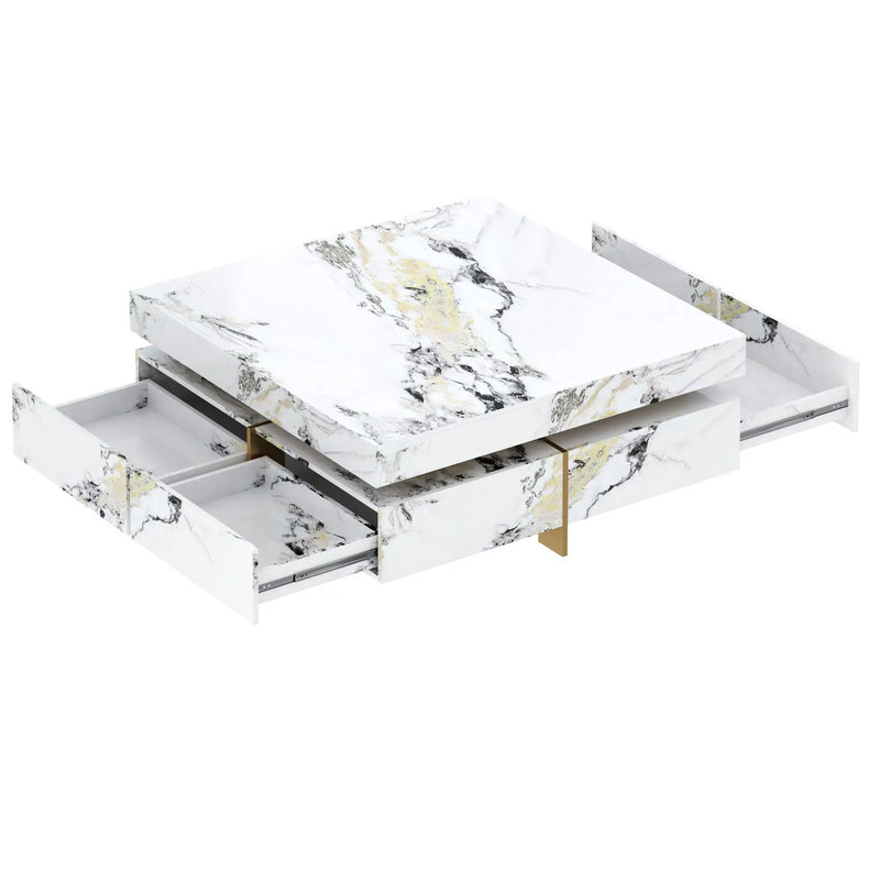 Modern Square Marble Textured Coffee Table with 4 Drawers by HouseOfZazla