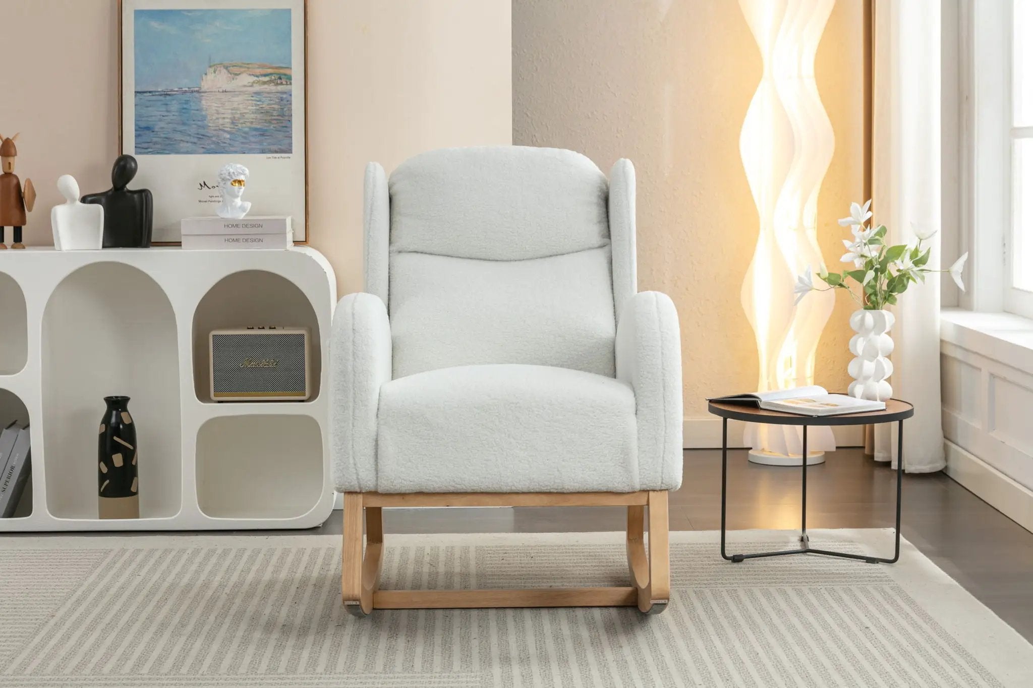 Teddy Fabric Rocking Chair With Packet Wood Legs - Ivory by Unique Piece Furniture