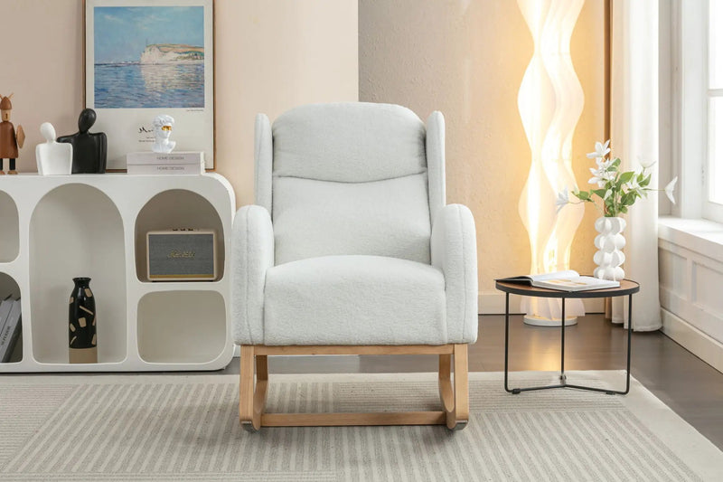 Teddy Fabric Rocking Chair With Packet Wood Legs - Ivory by Unique Piece Furniture