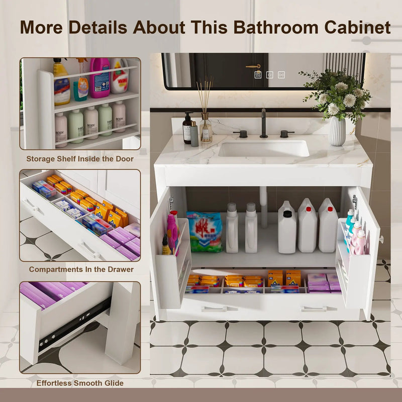 43" Bathroom Vanity, Multi Functional Cabinet With Doors And Drawer - White by Unique Piece Furniture
